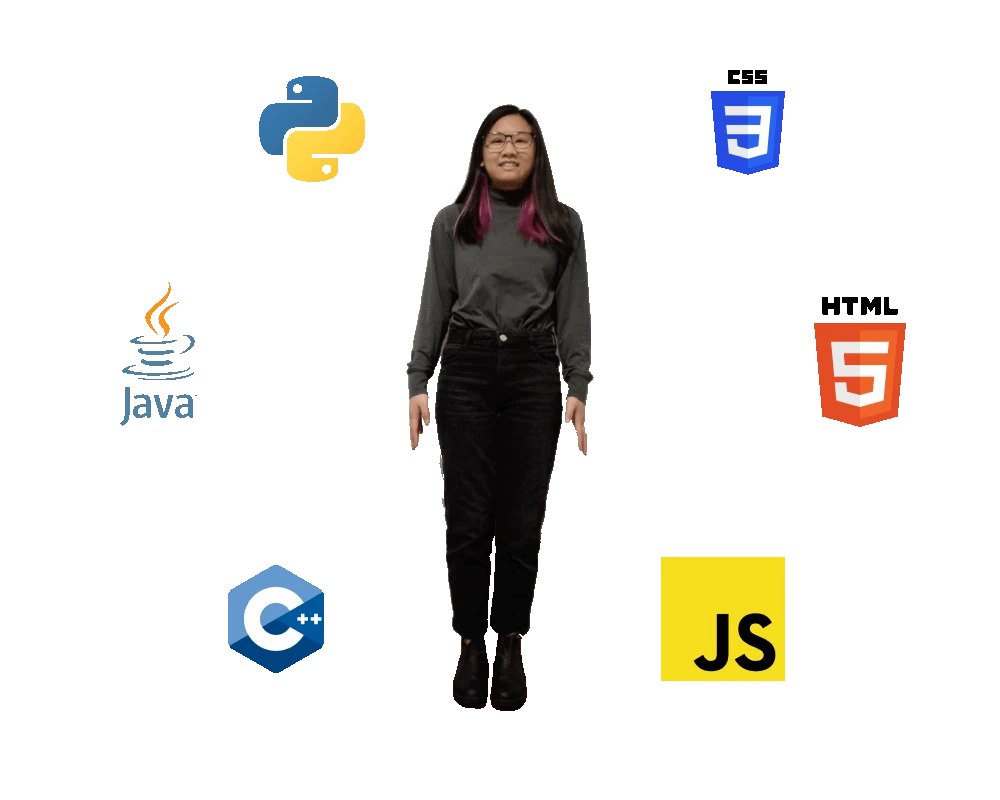 gif of Denise spinning with programming language icons surrounding